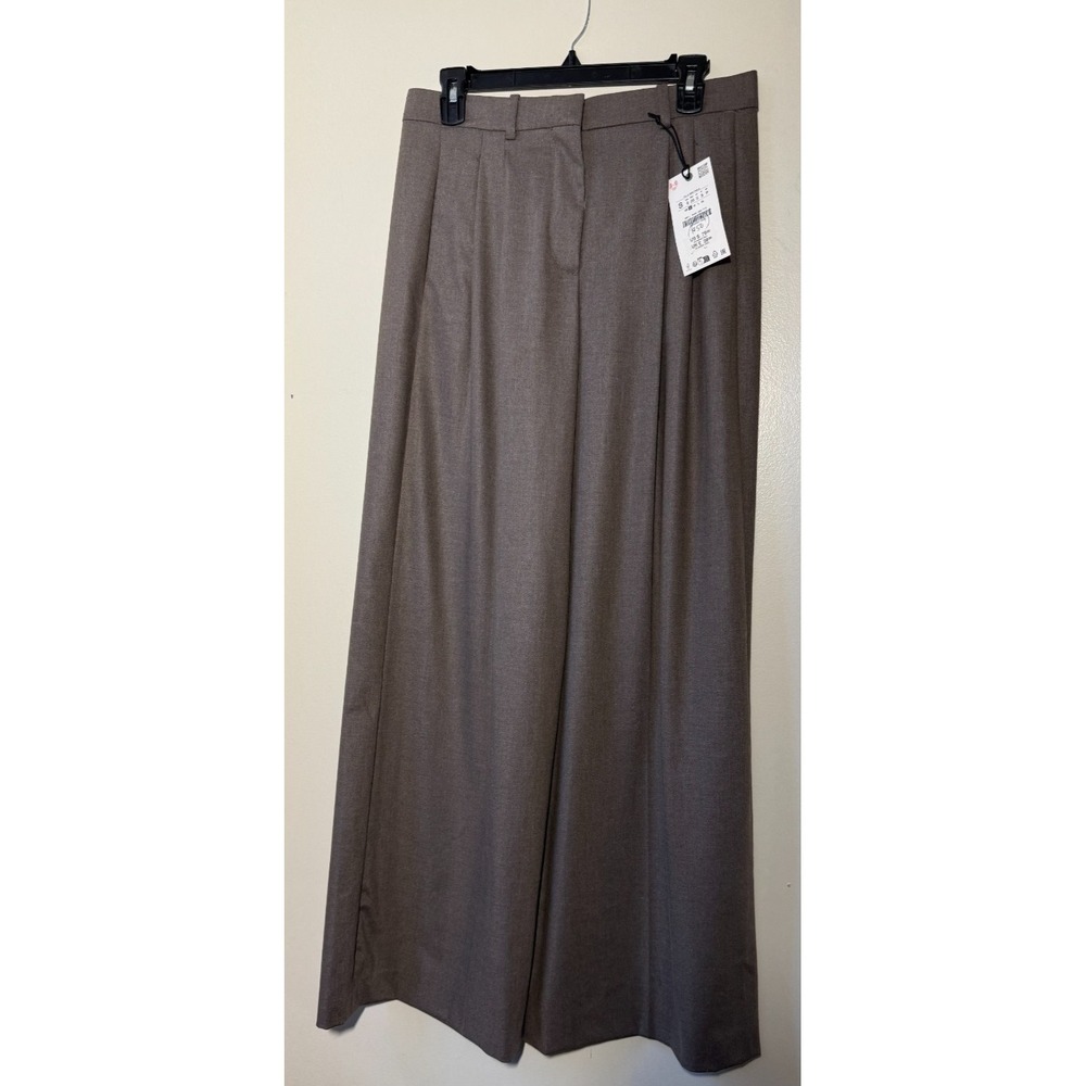 Zara Wide Leg Trousers in Taupe Brown - Picture 9 of 9